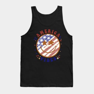 America Happy Face Smile American Flag 4th Of July Tank Top